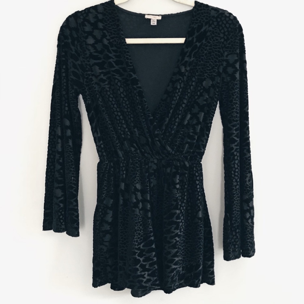 Urban Outfitters black velvet cheetah print romper